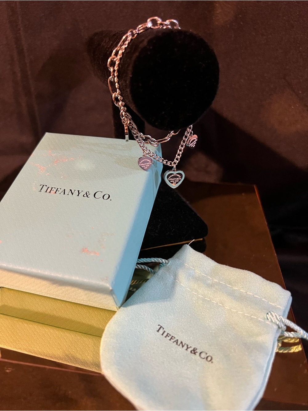 Tiffany & Co. Silver Heart Charm Bracelet - Blue and Stainless Steel